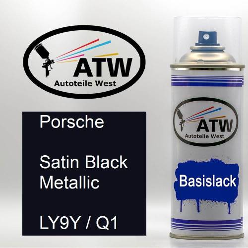 Porsche, Satin Black Metallic, LY9Y / Q1: 400ml Sprühdose, von ATW Autoteile West.